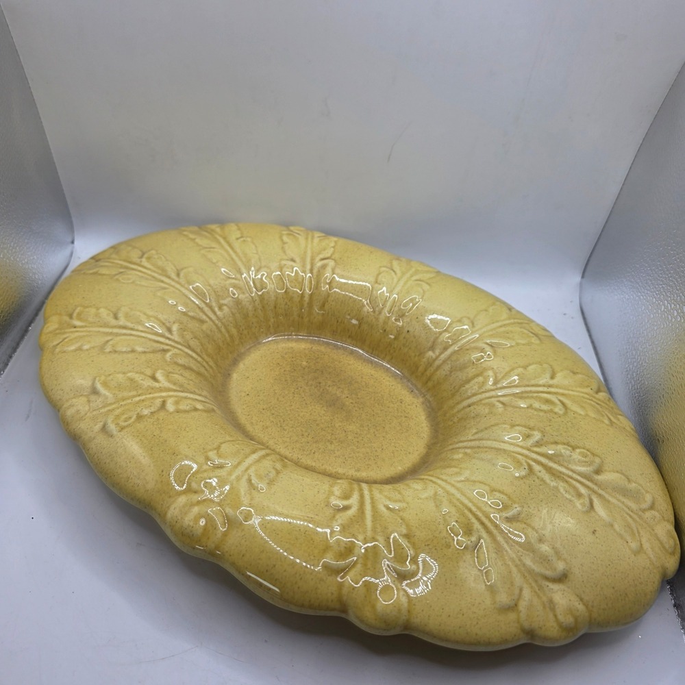 Vintage Red Wing Pottery #526 Acanthus Fern Console Bowl Yellow Original Label
